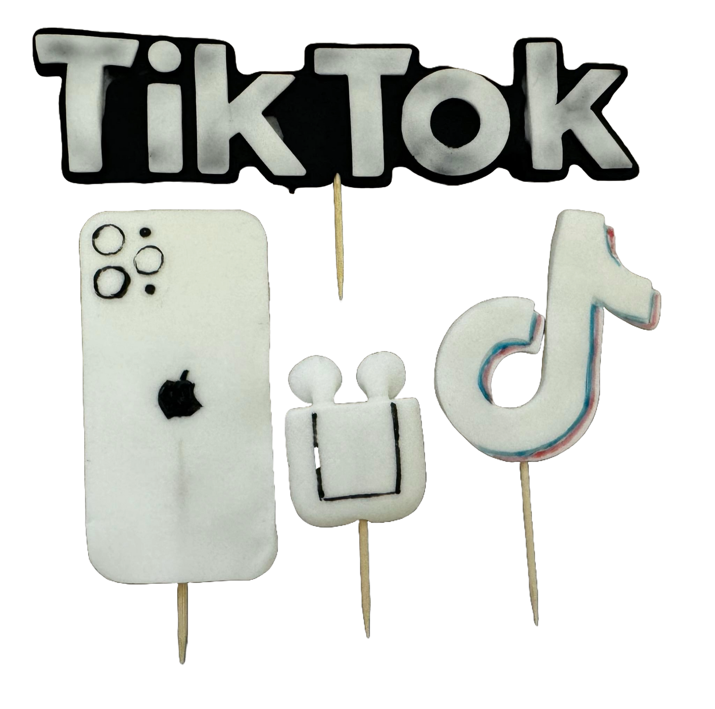 Set di 4 decorazioni commestibili in pasta di zucchero, TikTok Sugar Paste decoration Naty Shop