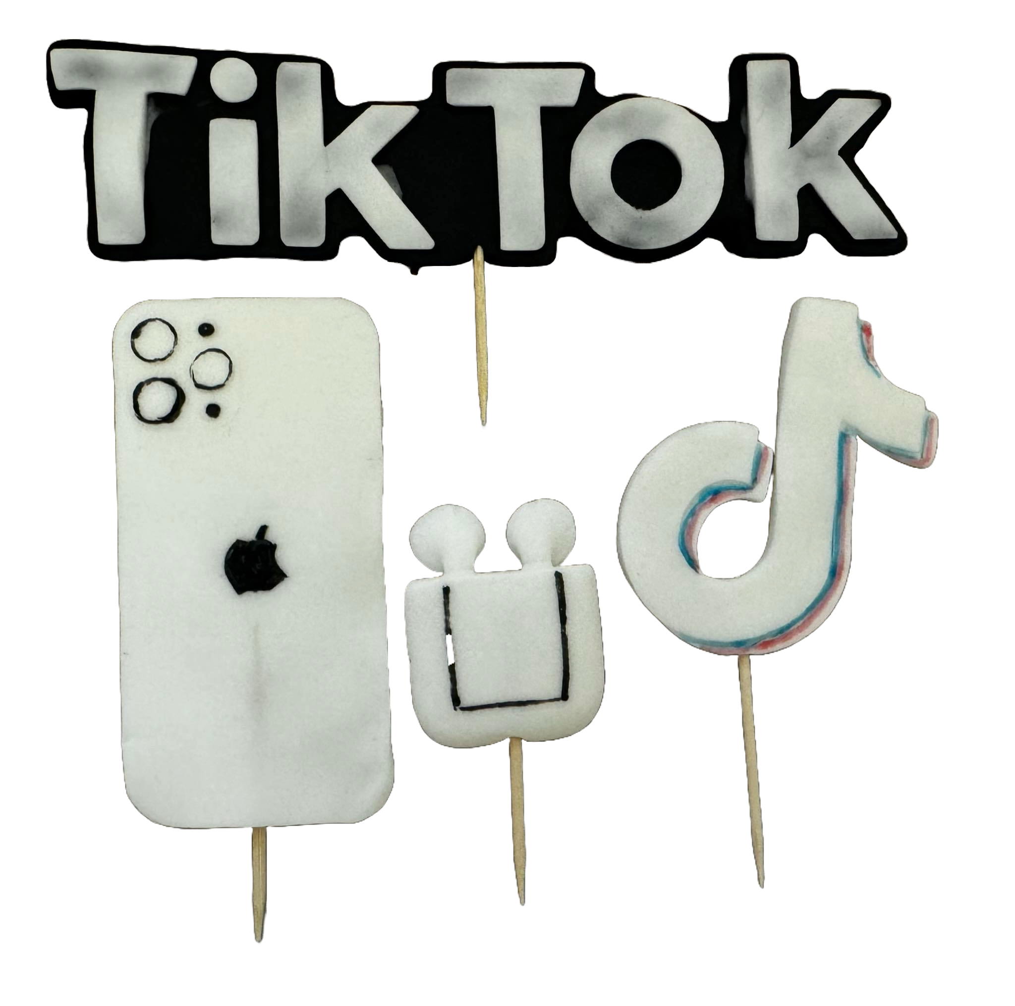 Set di 4 decorazioni commestibili in pasta di zucchero, TikTok Sugar Paste decoration Naty Shop