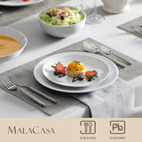 MALACASA Servizio Piatti 12 Persone, Servizio Piatti Amelia Moderno in Porcellana 48 Pezzi, Servizio da Tavola con 12 Piatti Piani, Piatti Dessert, Piatti Suma e Ciotole per Cereali, Servizio Piatti Moderno 12 Persone - Bianco
