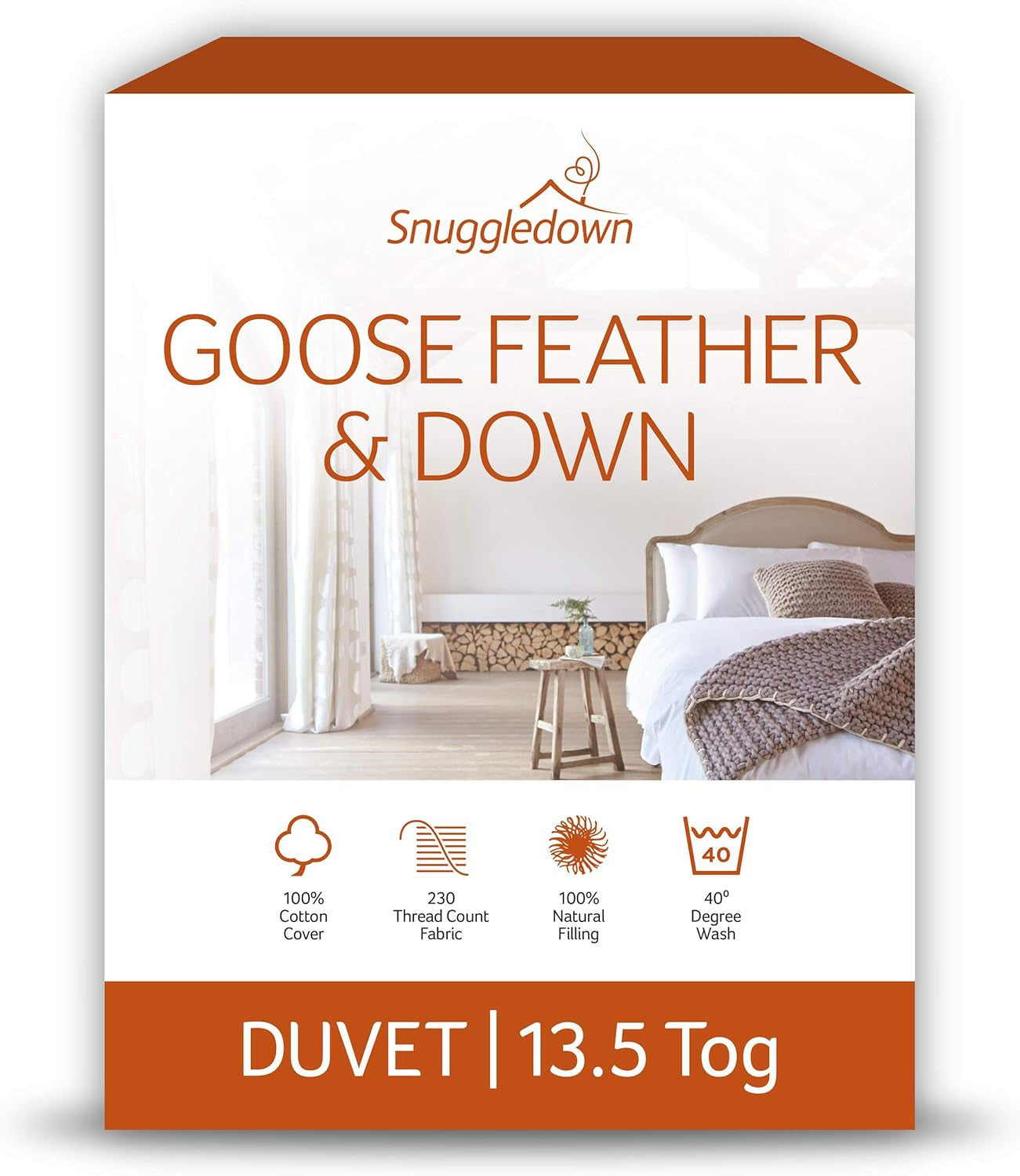 Piumino antiallergico Snuggledown Freshwash, caldo invernale da 13,5 Tog, cotone, bianco, letto singolo Naty Shop Piumini Super King da 13,5 Tog