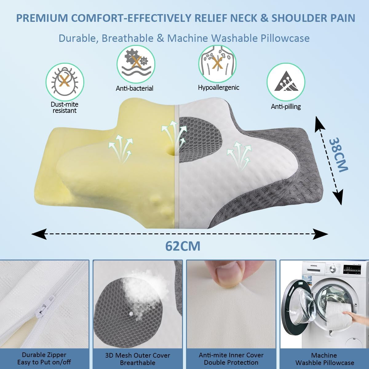 Topmener Cuscino Ortopedico in Memory Foam, Cuscino per Collo Regolabile, Cuscino Ortopedico ergonomico a Forma di Farfalla per Supporto del Collo durante il Sonno, Cuscino per Dormire su Schiena e Stomaco Cuscini Ortopedici Cervicali Naty Shop