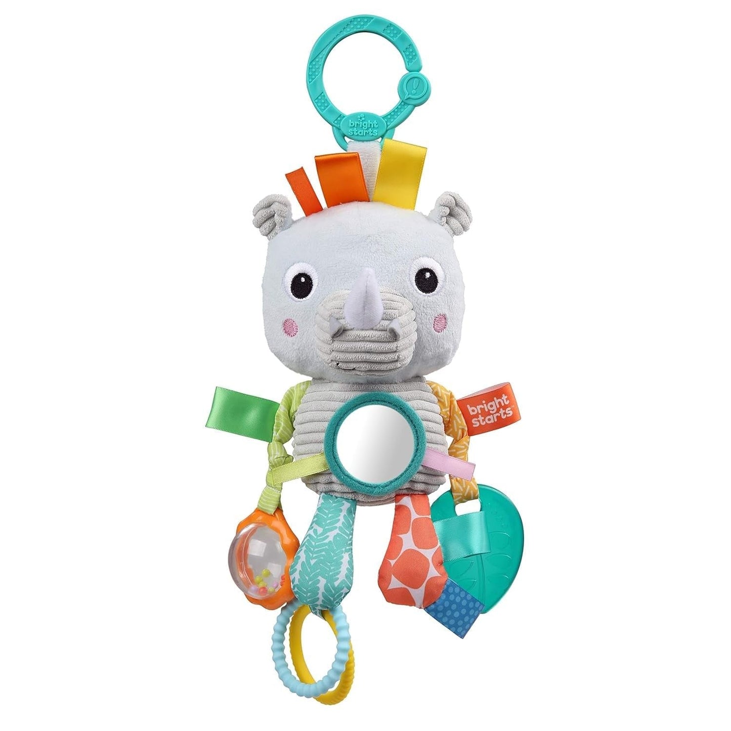 Bright Starts Passeggino Giocattolo Bradipo - con Sonaglio, Specchio e Occhielli Taggie Giochi per Bambini Naty Shop Rinoceronte