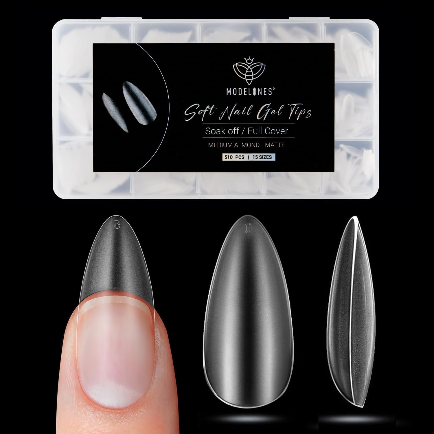 Modelones Nail Tips 510 pezzi - Set di punte per unghie a copertura totale, Set di punte in gel, Punte per unghie in resina PMMA pre-lucidante, Unghie artificiali per colla su nail art fai da te, Squoval corto