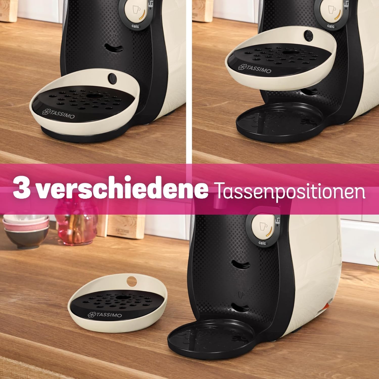 Bosch Tassimo Happy Friendly TAS107E Macchina per caffè a capsule, 70+ bevande, Adatta a tutte le tazze, Arresto automatico, Sostenibile, Dosaggio perfetto, Salvaspazio, 1400 W, Crema/Nero