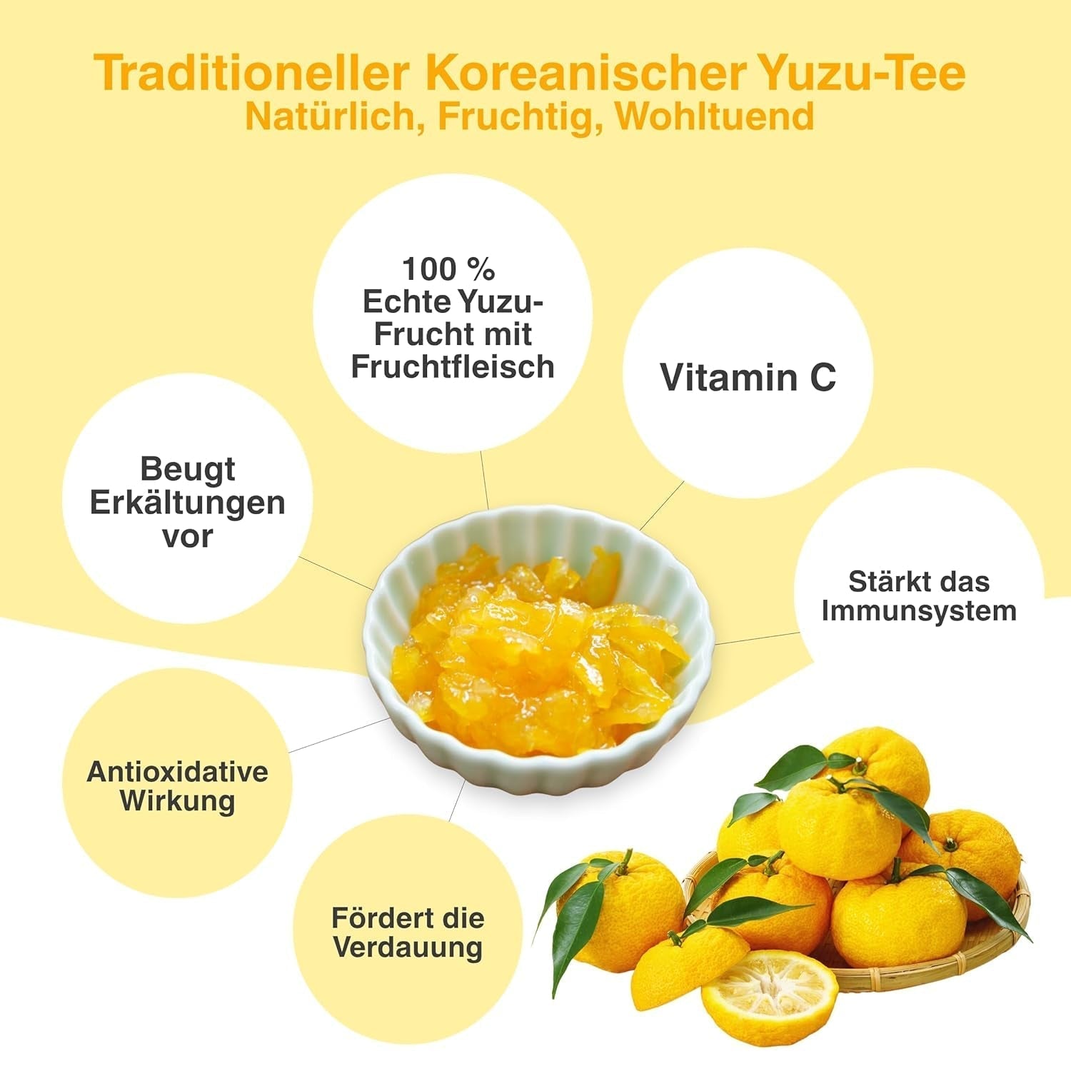 Bevanda coreana Easycookasia – Tè allo Yuzu | Fruttato, dolce e agrumato | Con vitamina C | Per tè, limonata, cocktail e dessert | Scopri la cultura asiatica del tè (500g)