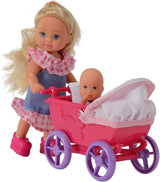 Simba 105736241 Evi Love Walk Doll 2 bambola Evi assortita con bambolina con passeggino inclusi accessori bambola alla moda 12 cm per bambini dai 3 anni in su