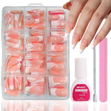 Set Unghie Finte - 240 Pezzi Unghie Corte Quadrate Modello In Gel Morbido Nude Sfumatura Bianca Colla Naturale Finta Su Unghie Finte Per Donne Fai Da Te (Nude Gradient, 240X)