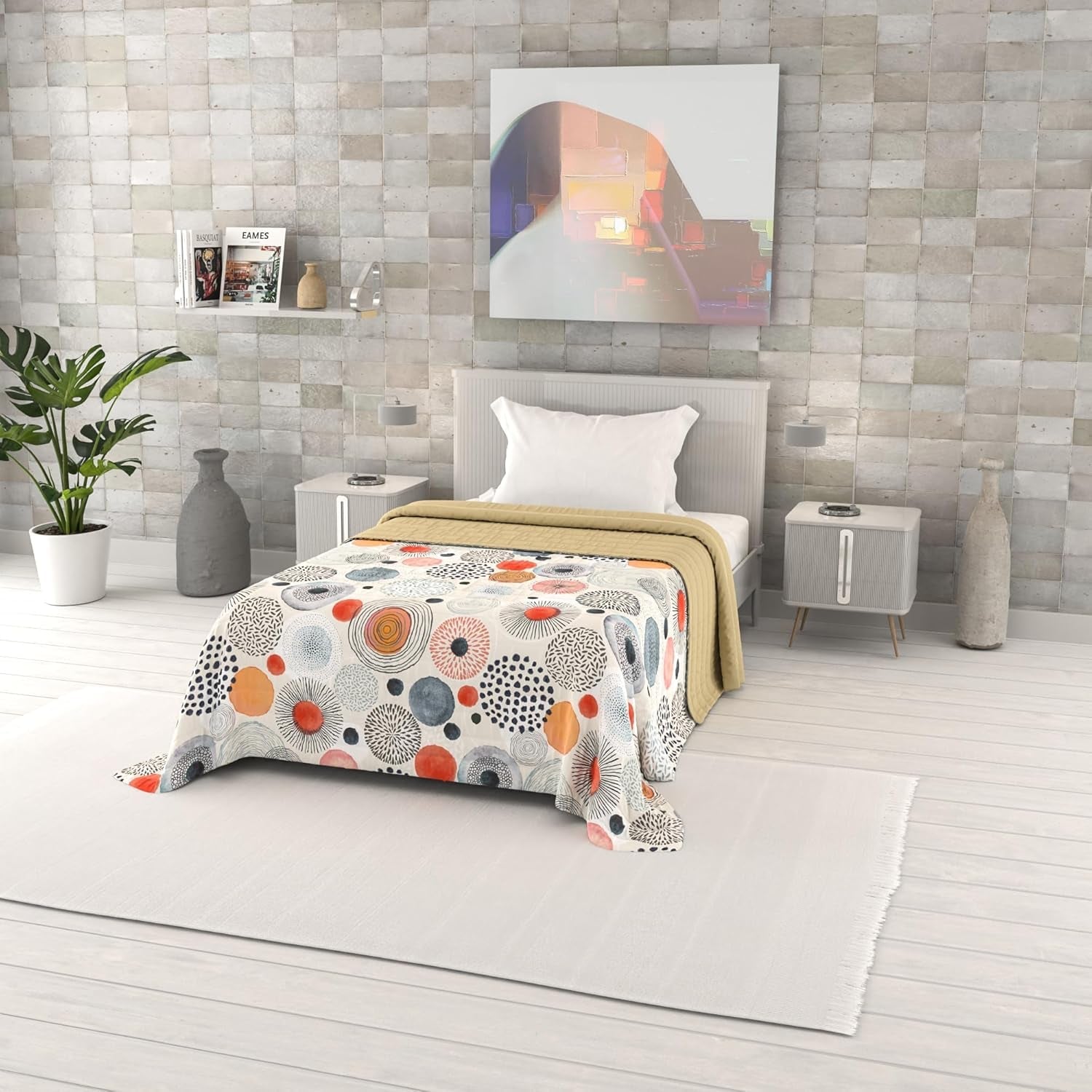 Trapunta estiva stampata fantasia, imbottitura in poliestere, Petali, 260X270Cm Trapunte e Trapunte Naty Shop Acquerello 170X270Cm