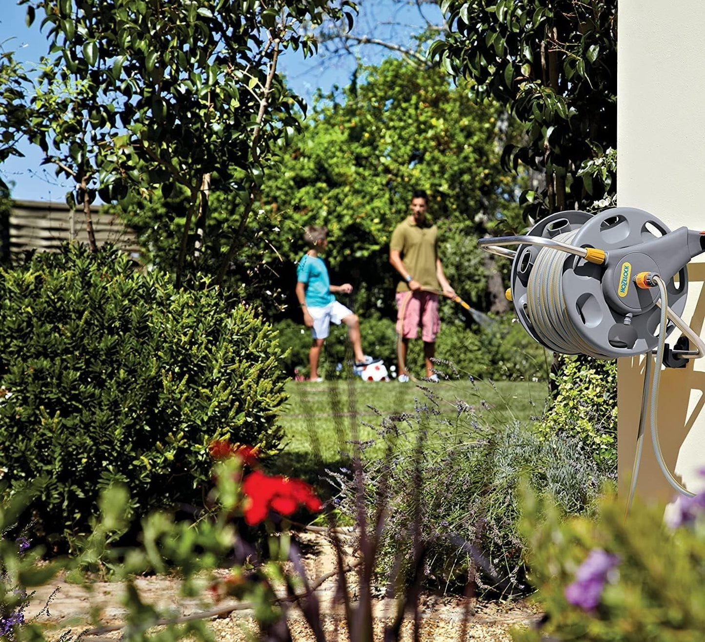 HOZELOCK - Avvolgitubo 2 in 1 (linea di supporto non inclusa) 60 m: indipendente o montato a parete, facile da trasportare ma robusto e durevole. Utilizzo flessibile in giardino [2475R0000]