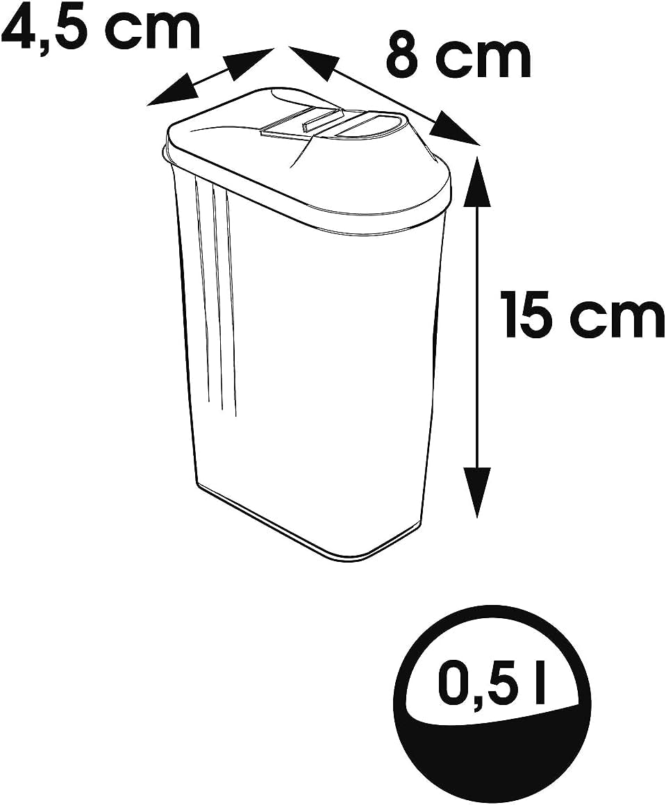 contenitore salvafreschezza per alimenti secchi, coperchio dosatore regolabile in continuo, plastica, 500 ml, 8 x 4,5 x 15 cm, Paola, bianco Contenitori per alimenti Naty Shop