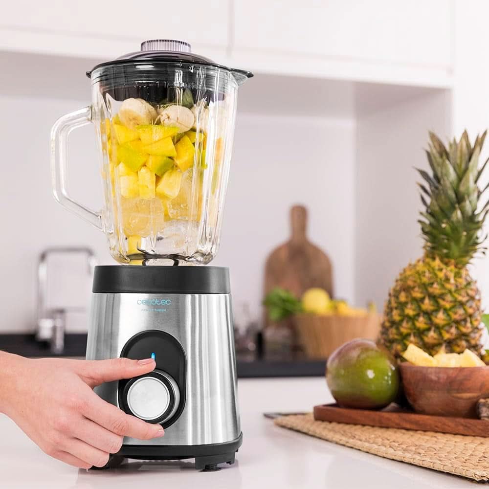 Cecotec Miscelatore Glas Power Schwarz Titan 1000 INOX. 1000 W, Edelstahlgehäuse, 6-Blatt-Blatt Mit Schwarzer Titanbeschichtung, 1.5-L-Glaskrug, 5 Geschwindigkeiten [Energieeffizienzklasse a +] Cucina Naty Shop