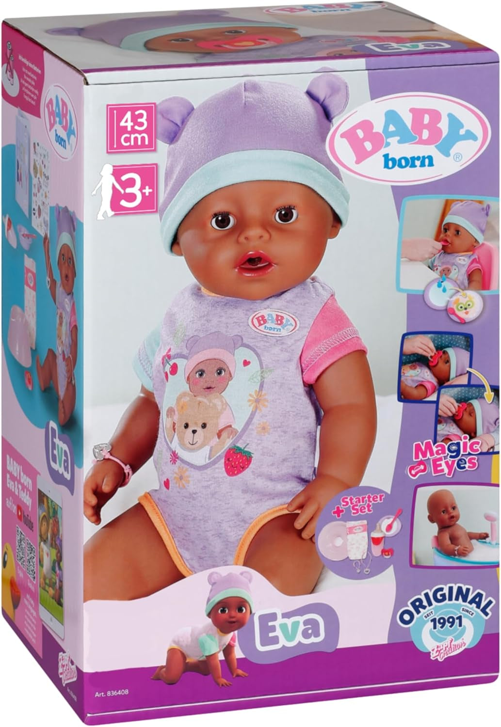 BABY Born Eva - bambola baby 43 cm - 10 funzioni inclusi accessori e materasso - Funziona completamente senza batterie - Adatto a bambini dai 3 anni in su