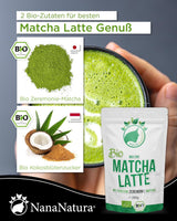 Mix di latte matcha biologico di Nananatura con polvere di tè verde di grado cerimoniale al 22% dal Giappone | Per un piacere semplice e delizioso del tè | Adatto anche per gelati e pasticceria