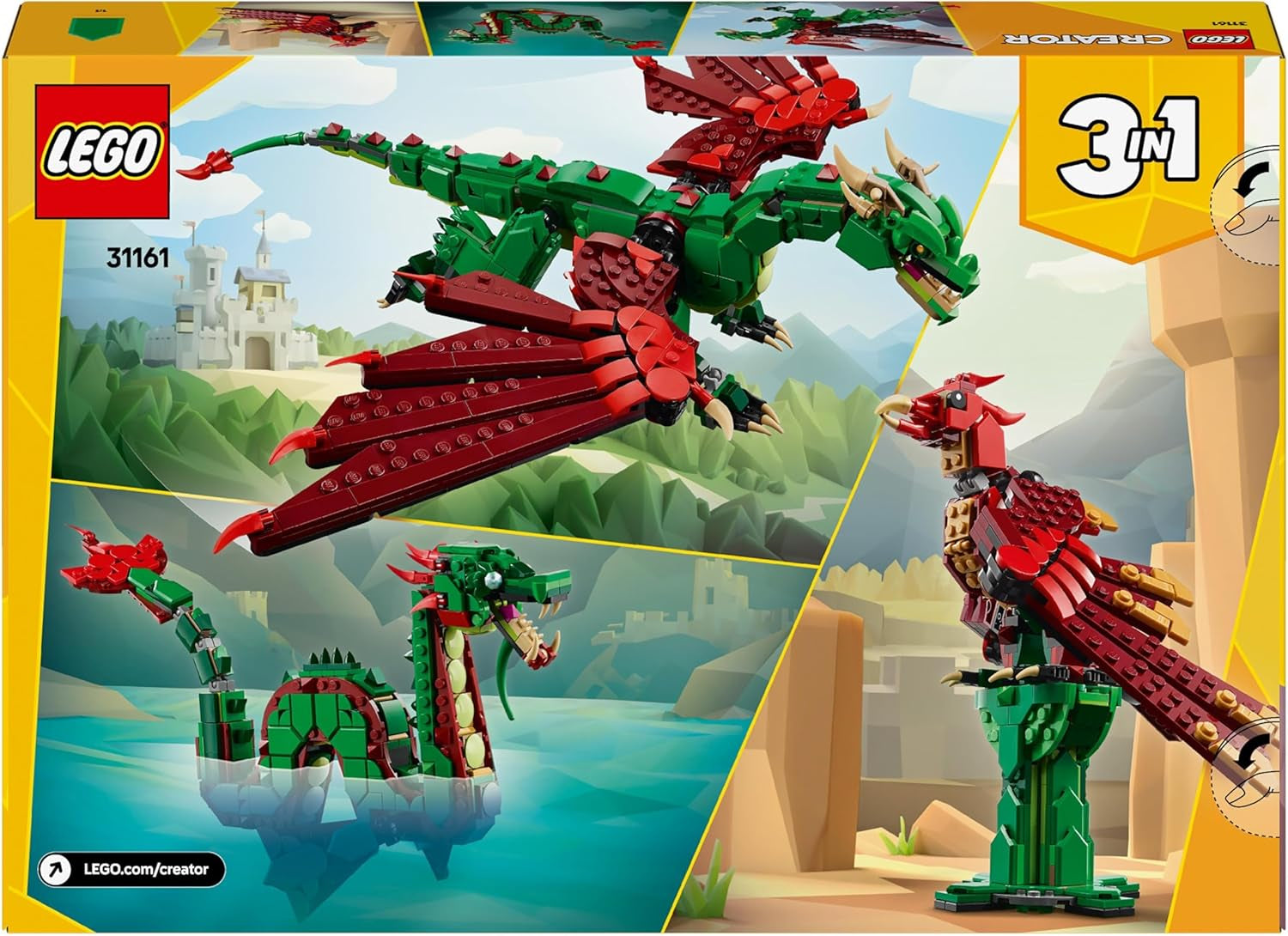 LEGO Creator 3In1 Drago Verde - Giocattolo - Si trasforma in serpente marino o fenice - Giocattolo da costruzione per animali per bambini - Regalo per ragazzi e ragazze a partire da 9 anni 31161 Set da costruzione Besuche den LEGO-Store