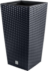 Vasi/vasi effetto rattan Prosperplast con inserto | 26,5 x 26,5 x 50 cm | antracite | resistente alle intemperie e ai raggi UV | realizzato in plastica robusta | per interni ed esterni