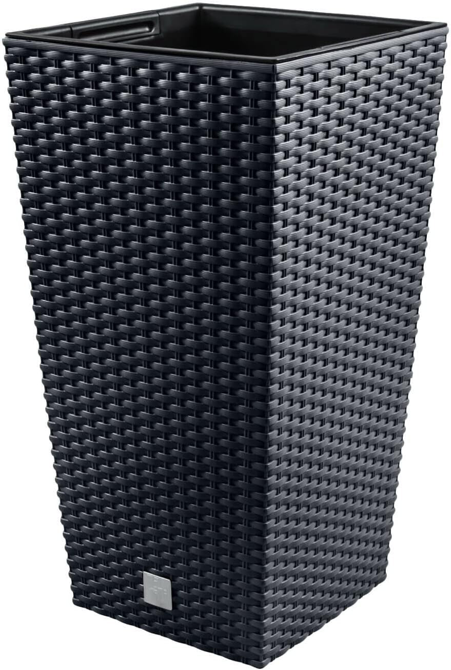 Vasi/vasi effetto rattan Prosperplast con inserto | 26,5 x 26,5 x 50 cm | antracite | resistente alle intemperie e ai raggi UV | realizzato in plastica robusta | per interni ed esterni
