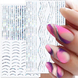 12 fogli Linee glitterate laser Adesivi per unghie autoadesivi Adesivi olografici Strisce di bronzo Adesivi per unghie Linea francese Fiocchi curvi Linee ondulate Adesivi per unghie Accessori per nail art