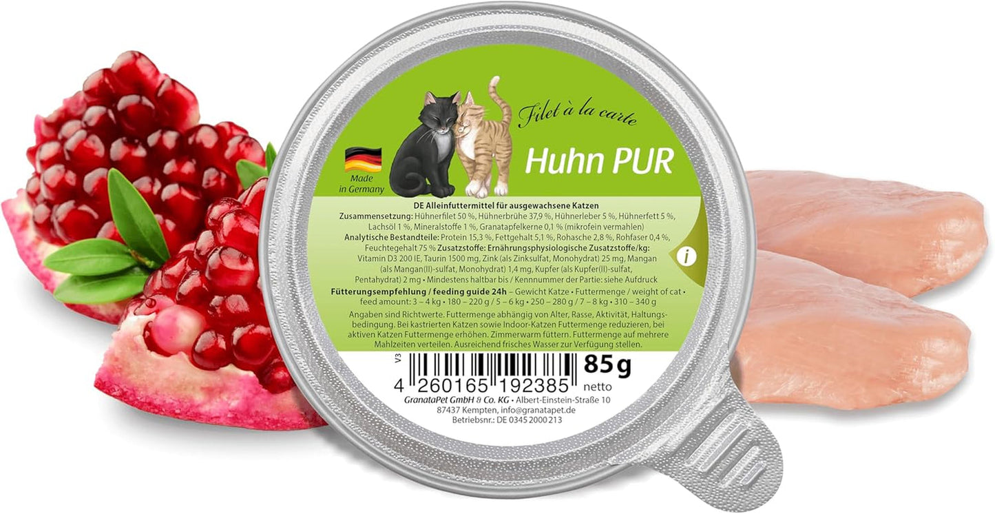GranataPet Filet à la carte Pollo PURE, cibo umido per gatti, pezzi di filetto senza cereali, cibo per gatti senza zuccheri aggiunti, alto contenuto di carne, 6 x 85 g