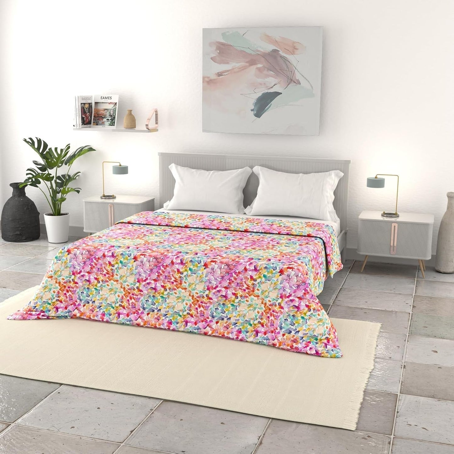 Biancheria da letto italiana, copriletto estivo basic, microfibra stampata, 250X240Cm, Rombi Trapunte e Trapunte Naty Shop Primavera 250X240Cm