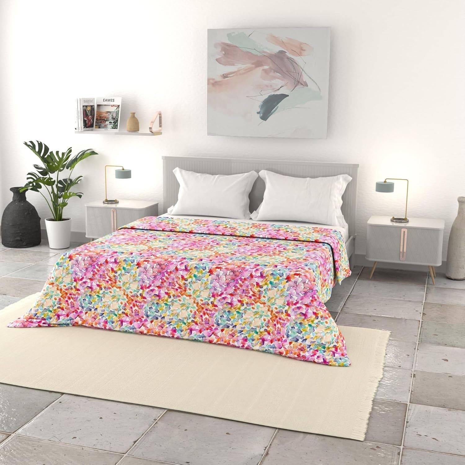 Biancheria da letto italiana, copriletto estivo basic, microfibra stampata, 250X240Cm, Rombi Trapunte e Trapunte Naty Shop Primavera 250X240Cm