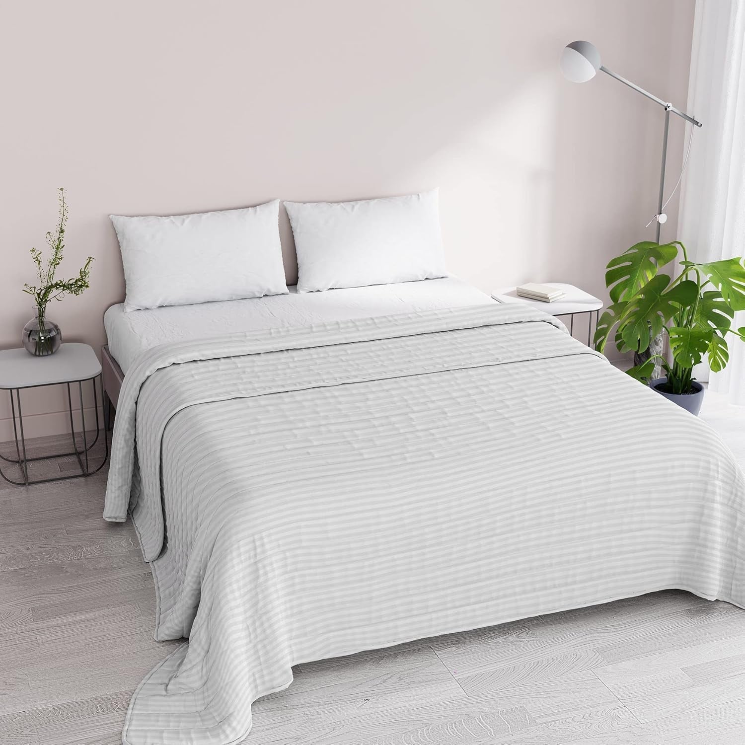 Trapunta estiva Satin Stripes, poliestere, panna, 260X250 Cm Trapunte e Trapunte Naty Shop Bianco 260X250 Cm