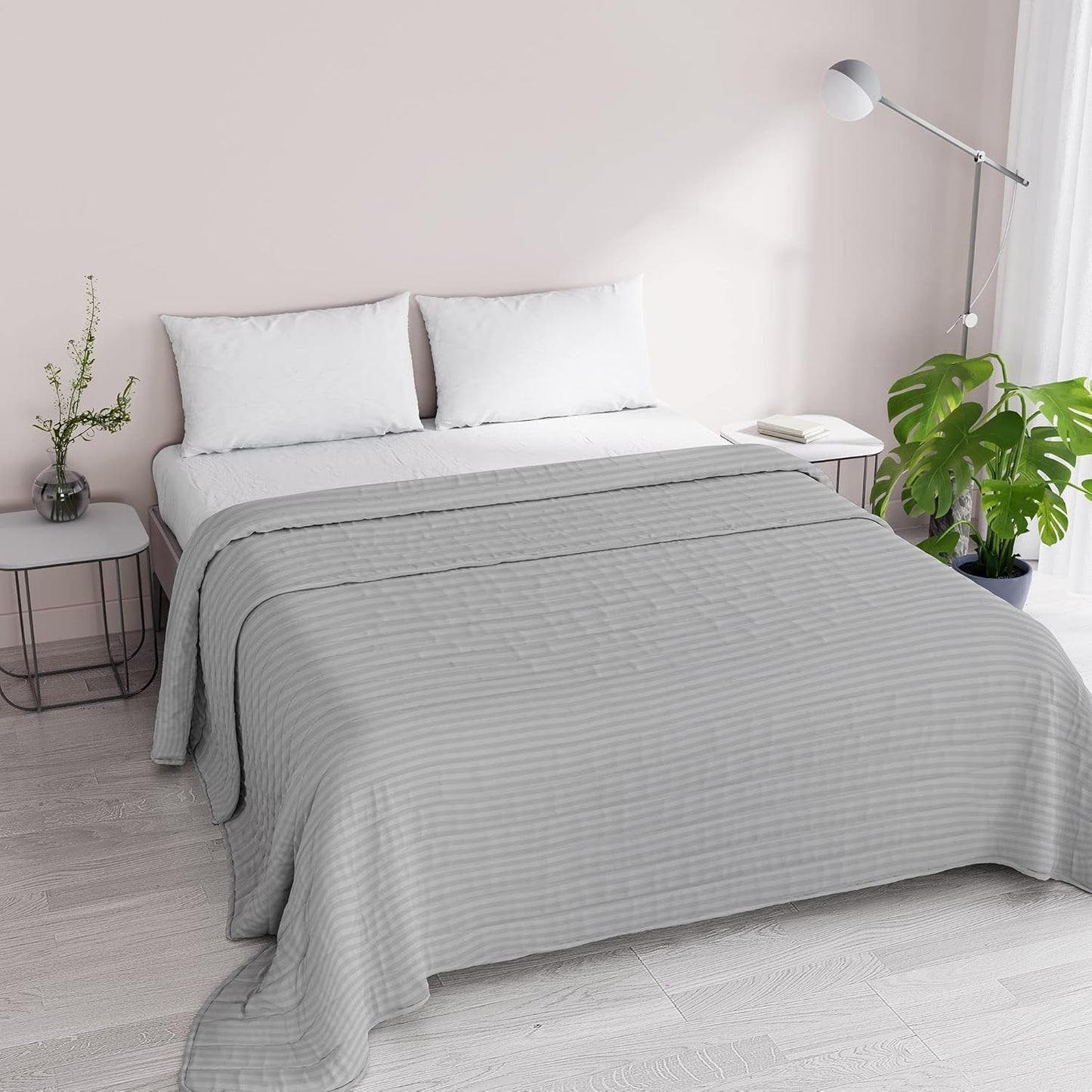 Trapunta estiva Raso Righe, poliestere, panna, 260X250 Cm Trapunte e Trapunte Naty Shop Grigio chiaro 260X250 Cm