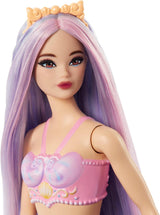 Barbie Sirena con Capelli Decorati Rosa e Lilla e Fascia per Capelli, Top a Conchiglia e Pinna Coda Blu Lavanda, HRR06 Naty Shop Dolls