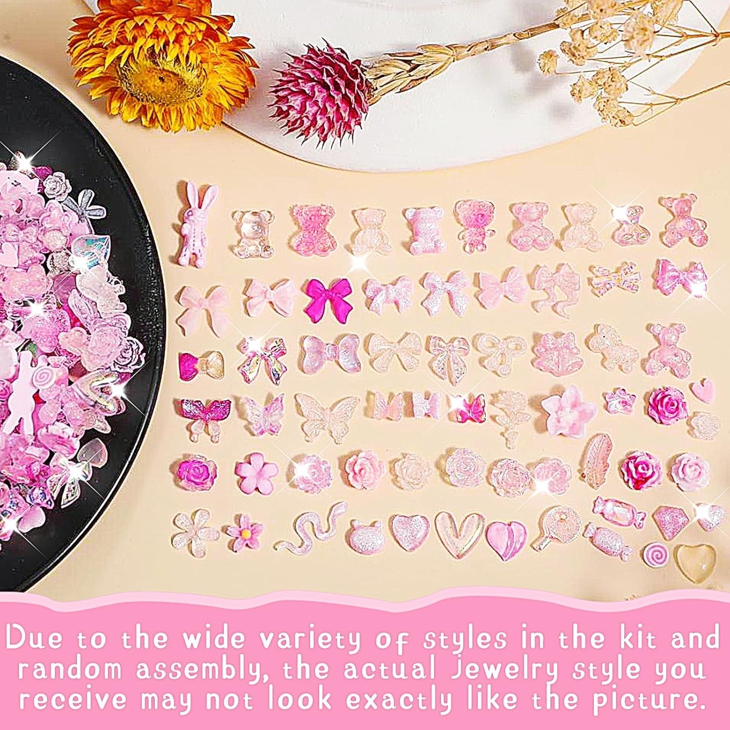 200 Pezzi Ciondoli per Nail Art Set di Decorazioni per Nail Art 3D Fiocco per Unghie Ciondolo Rosa Stile Misto Fiocco Fiore Orsacchiotto Lecca-lecca a Forma di Cuore Decorazione per Nail Art Artigianato Fai da Te Nail Design