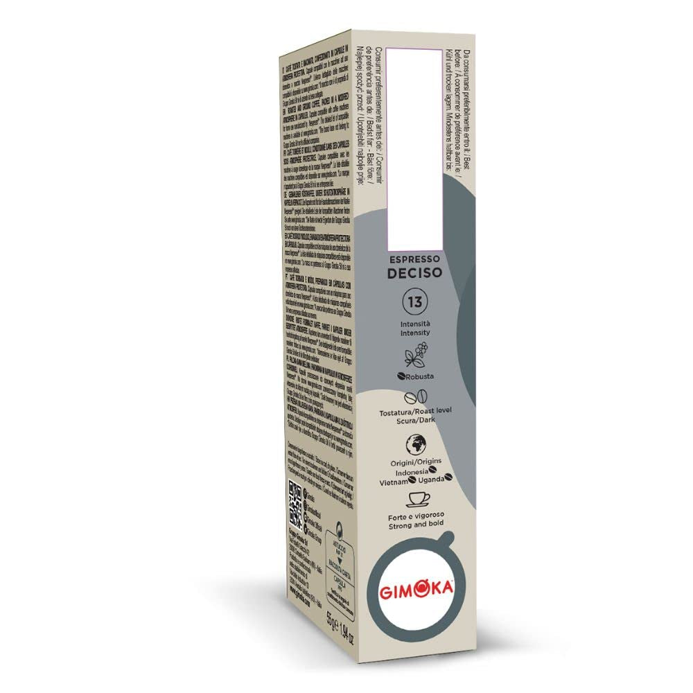 Gimoka Kaffeekapseln Espresso Deciso, Intensität 13/13-100 Kapsel - Compatibile con Nespresso* Haushalts-Espressomaschinen - 100 Stück (10 x 10 Getränke) - Hergestellt in Italien