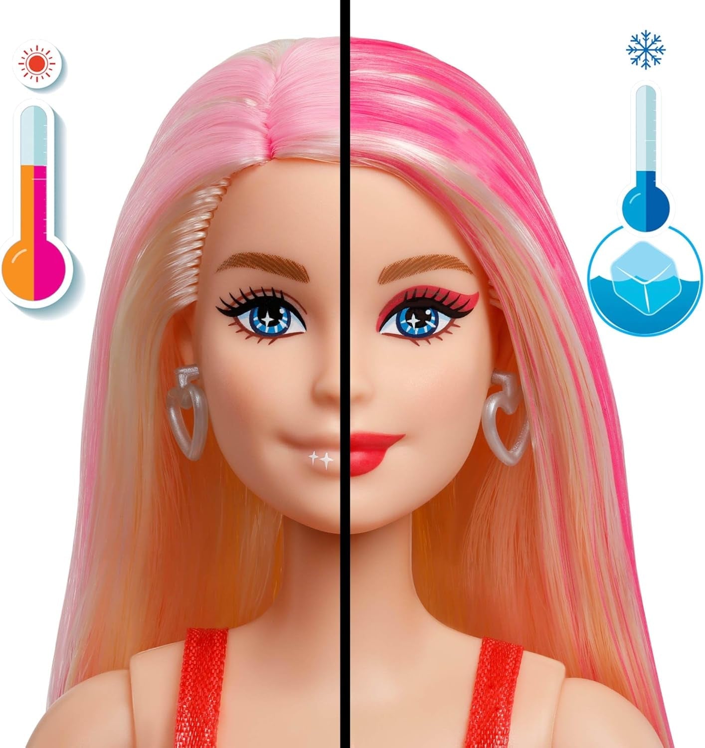 Bambola Barbie Party senza scatola e accessori, serie Glam Party con 10 sorprese, inclusa una bambola rosso vivo con effetto cambia colore, JFY68