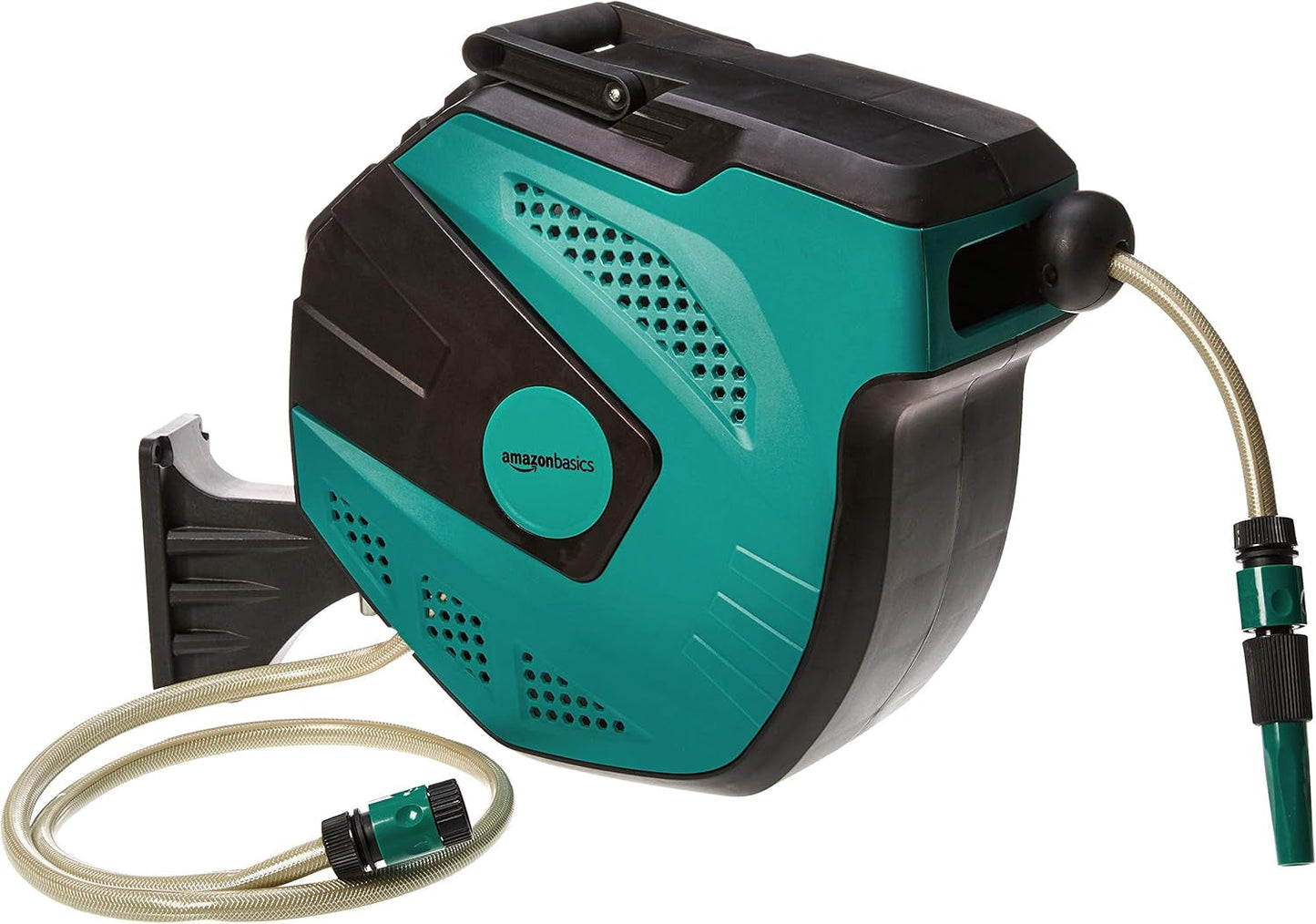 Avvolgitubo da parete Amazon Basics con tubo, a carica automatica, 15 m, verde navy, nero