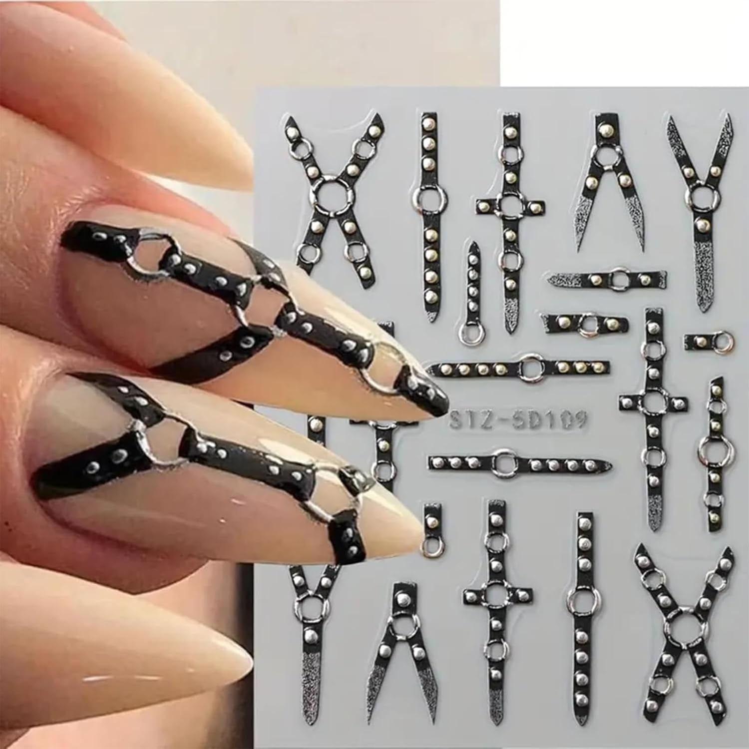 2PCS 5D gotico punk adesivo per unghie in rilievo, adesivo per unghie autoadesivo croce e forma a X adesivi per Halloween, decorazioni per unghie per unghie artistiche da donna