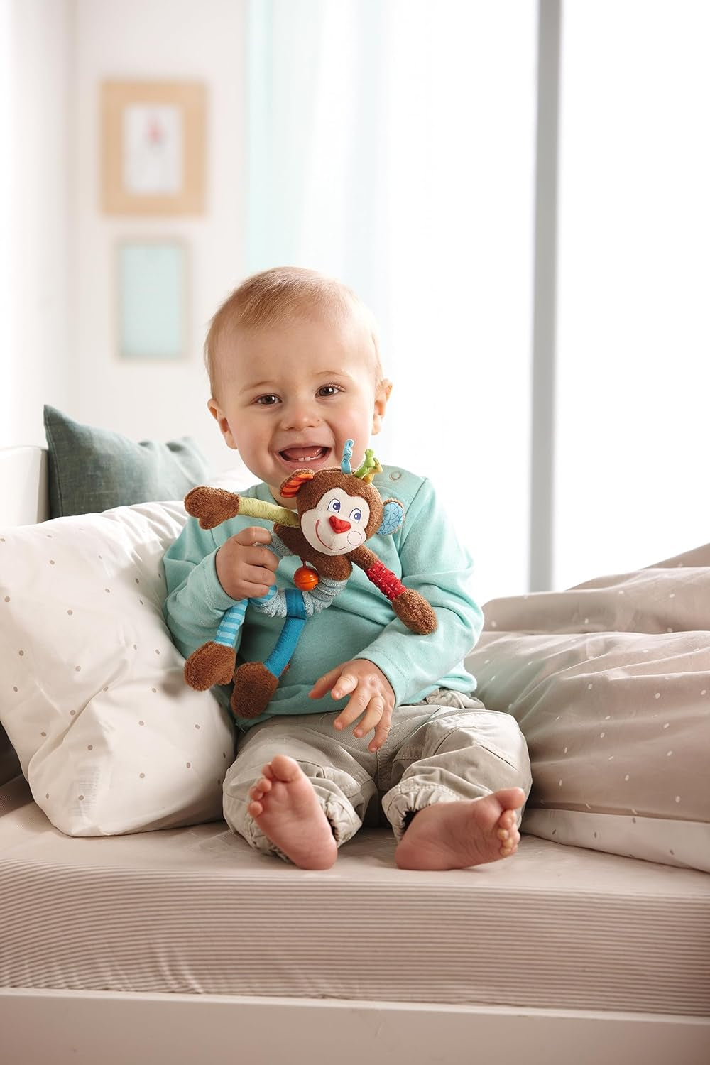 HABA 302999 - Lino la scimmietta, peluche con tanti effetti per giocare e scoprire, giocattolo per bambini a partire da 6 mesi Giocattoli Bebe Naty Shop