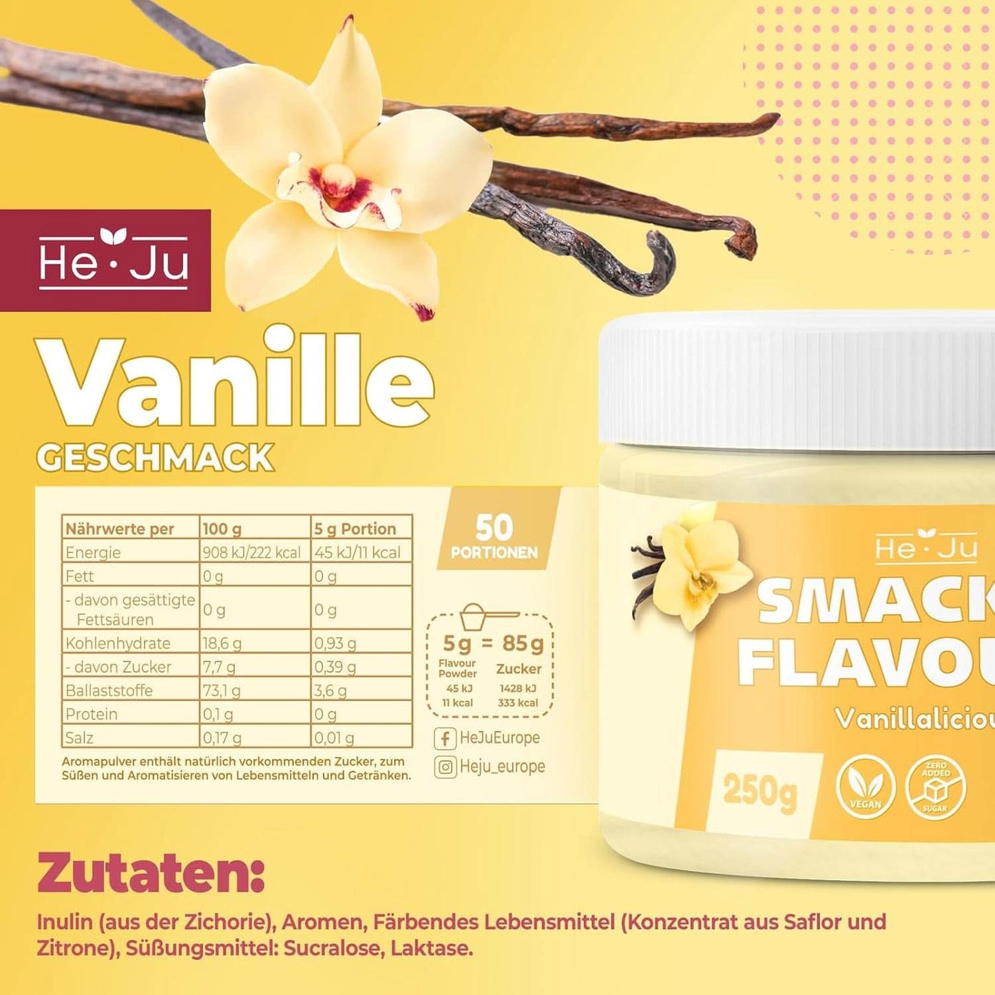 He-Ju, Polvere al gusto di vaniglia, 250 grammi Aromas Naty Shop