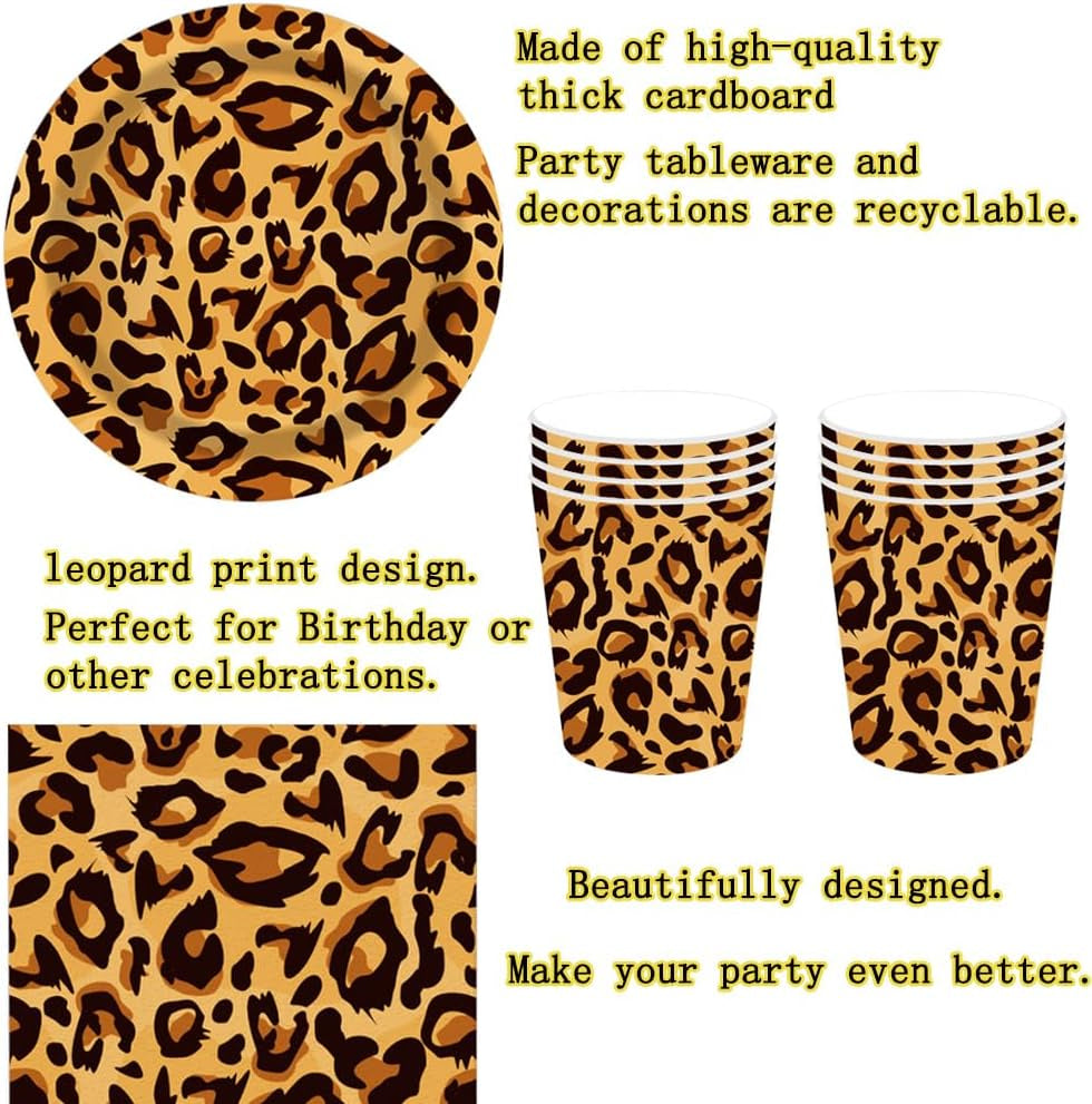 Motivo leopardato Party Geschirr Kindergeburtstag Deko Geburtstag Party Geschirr Dschungel Pappteller Becher Servietten Babyparty Tischdeko Set