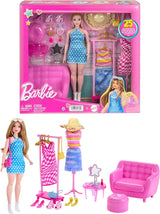Barbie Fashion Doll e set guardaroba con vestiti, accessori e mobili da salone, divertimento duraturo dal parrucchiere per bambini dai 3 anni in su, HPL78