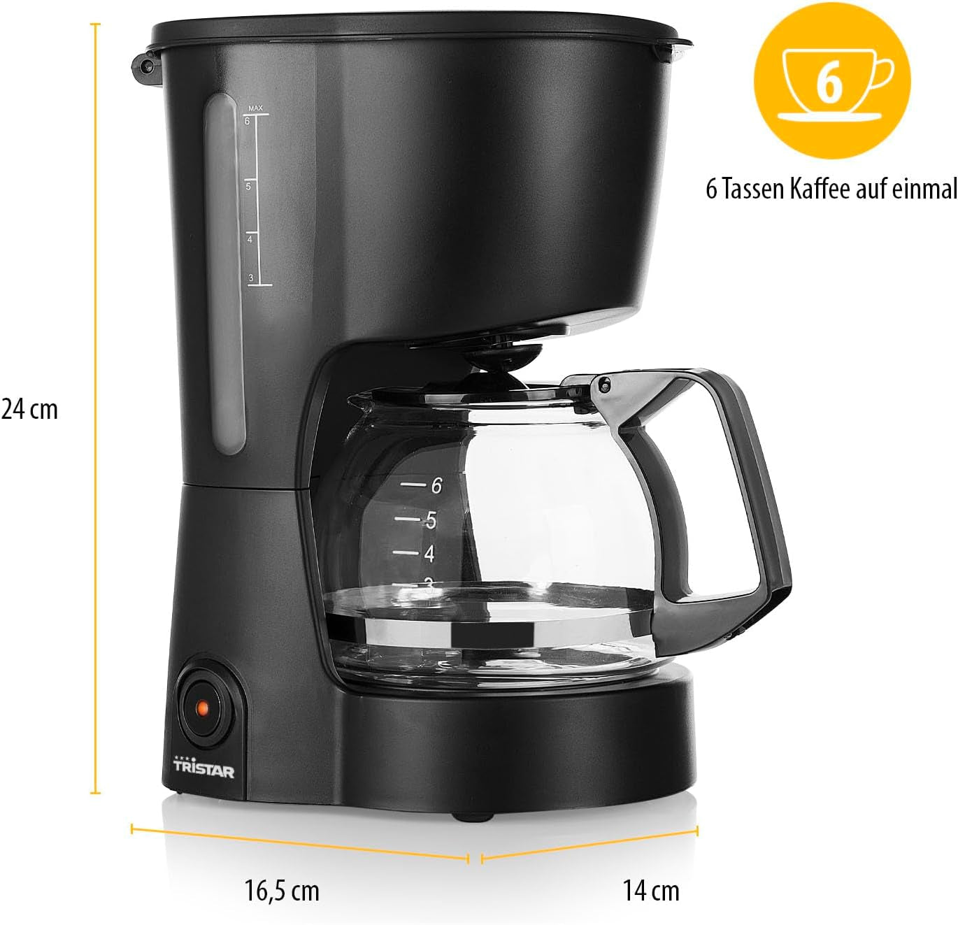 Caffettiera Tristar, capacità 6 tazze, 600 W, funzione di mantenimento in caldo, arresto automatico, filtro permanente, sistema antigoccia, compatta e portatile, facile da pulire, CM-1246