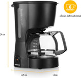 Caffettiera Tristar, capacità 6 tazze, 600 W, funzione di mantenimento in caldo, arresto automatico, filtro permanente, sistema antigoccia, compatta e portatile, facile da pulire, CM-1246