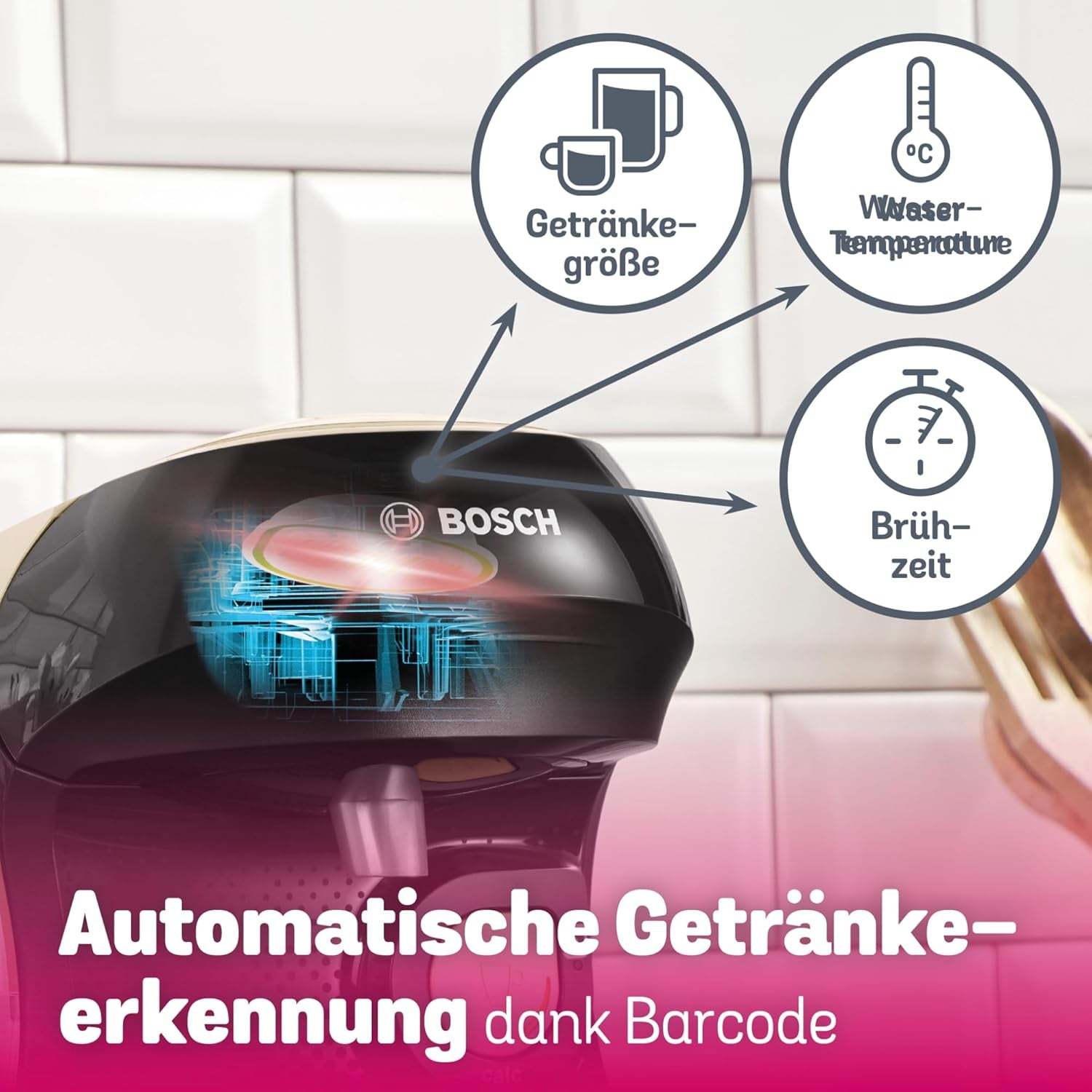 Bosch Tassimo Happy Friendly TAS107E Macchina per caffè a capsule, 70+ bevande, Adatta a tutte le tazze, Arresto automatico, Sostenibile, Dosaggio perfetto, Salvaspazio, 1400 W, Crema/Nero