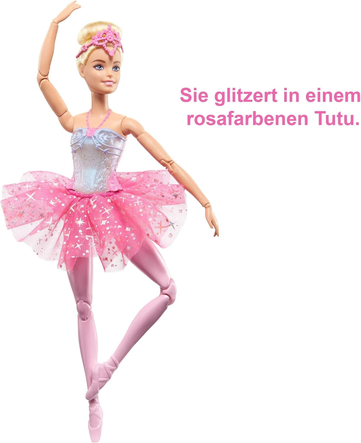 Barbie Dreamtopia Ballerina magica con luci, tutù rosa e capelli biondi, 5 effetti luminosi e sonori, Barbie posizionabile, dai 3 anni in su, HLC25
