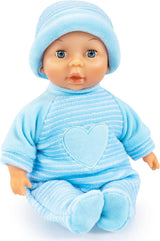Bayer Design 92802AU Il mio primo bebè, 28 cm, bambola dal corpo morbido, con occhi addormentati, molto maneggevole, vestito carino, blu con cuore