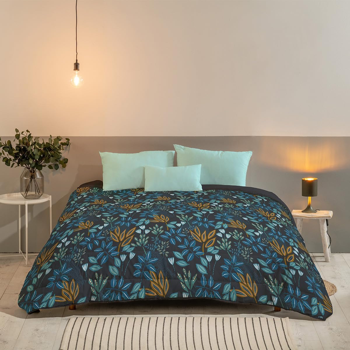 Bleu Câlin Trapunta Hermance stampata per 1 persona, poliestere, blu/grigio, 140 X 200 Cm Trapunte e trapunte Naty Shop Blu/grigio 220X240 Cm