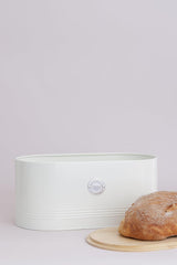 , Cestino per il pane in acciaio inox "Living", colore crema, con coperchio in bambù, crema Contenitori per alimenti Naty Shop