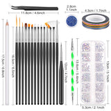 MELLIEX 45 Stück Nail Art Dekoration Zubehör Set, Nägel Pinsel Strasssteine ​​​​Glitzer Goldfolie Nageldesign Dotted Pen Streifenband Für Nagelkunst Maniküre Set