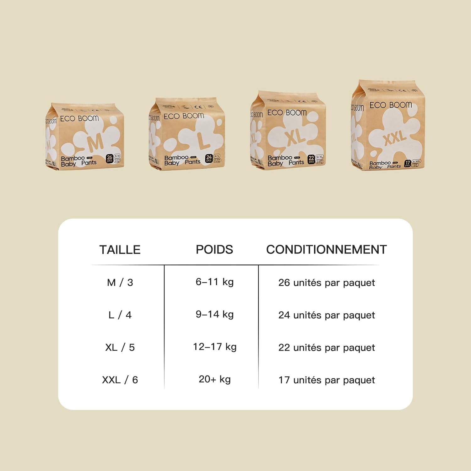 Pannolini per neonati in bambù ECO BOOM - Taglia 6 (20 kg), Pannolini pull-up a base vegetale (17 pezzi) - Organici di alta qualità, senza profumo, delicati sulla pelle, super assorbenti