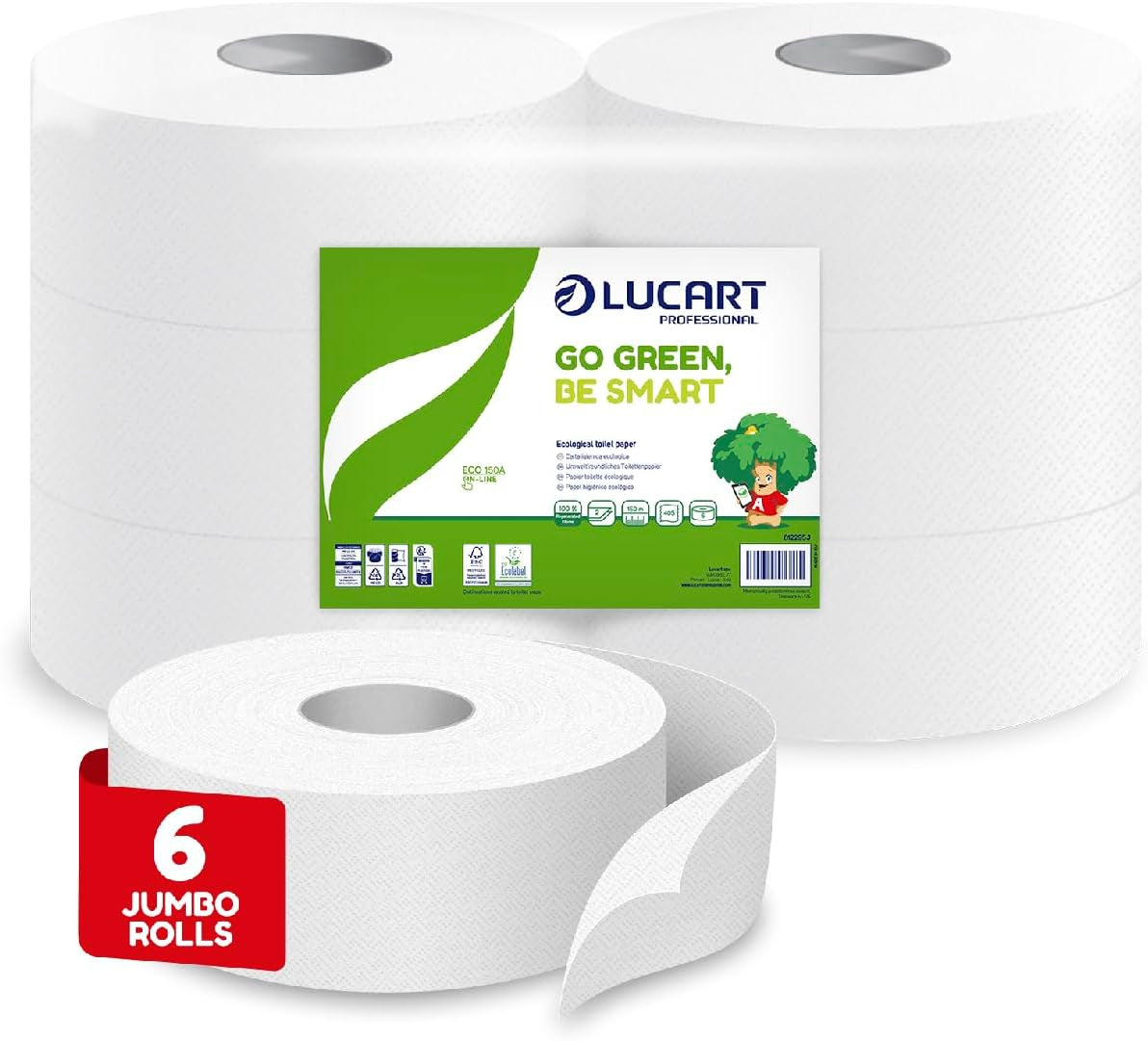 Rotoli di carta igienica Jumbo Eco, 2 veli, crema lavamani con formula detergente, idratante e levigante - Profumo floreale - 5 l, 6 pezzi (confezione da 1)