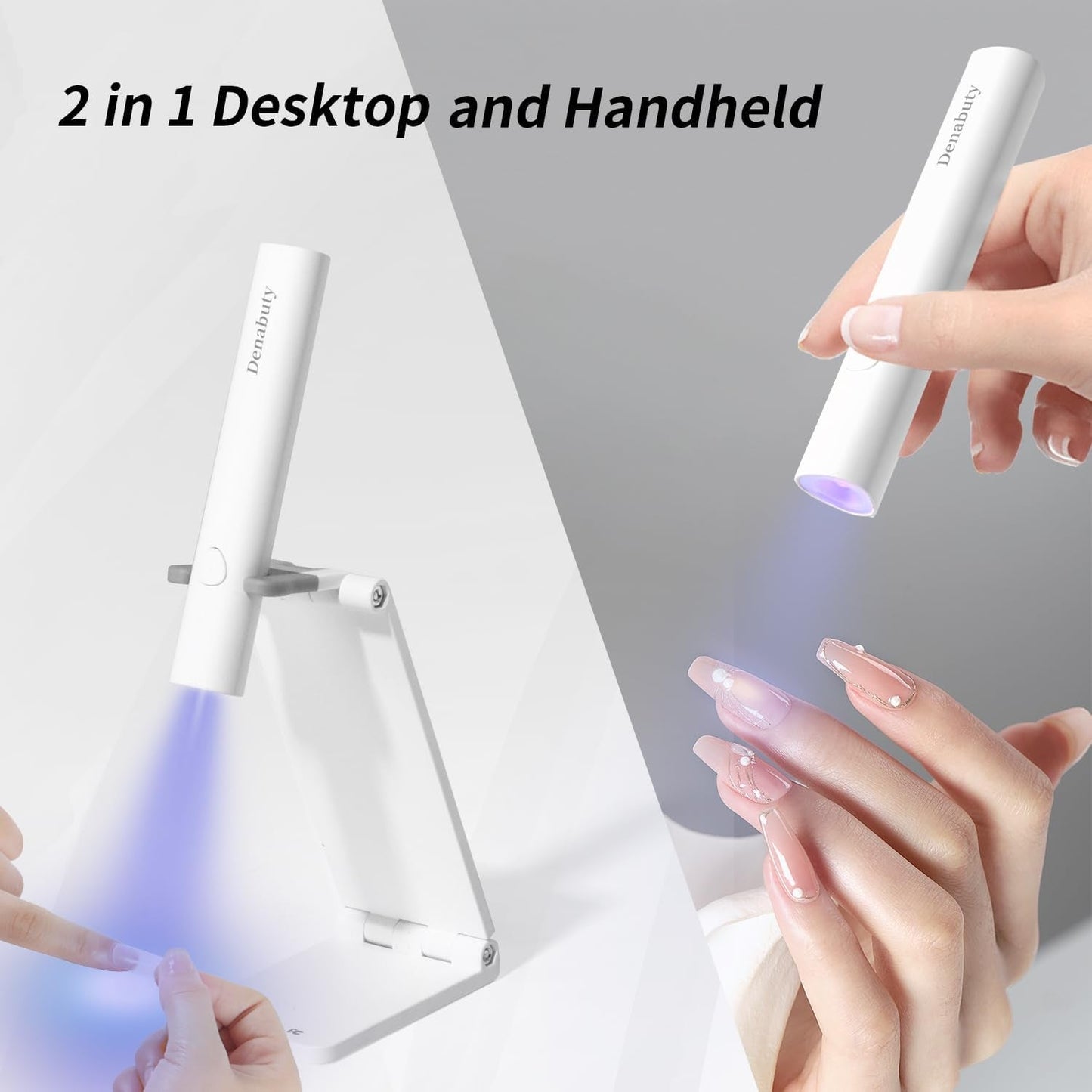 Denabuty Lampada UV per smalto gel, Mini Lampada LED U V per sostituzione unghie con supporto Tragbare Piccola lampada UV per smalto gel, per Aushärten Von Nagelkleber e punte per unghie Bianco