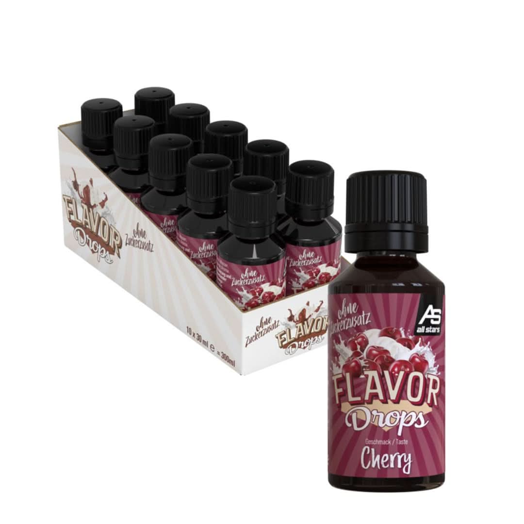 ALL STARS Gocce Aromatizzate, Gocce Aromatizzate senza zuccheri aggiunti e senza calorie - Dolcezza e sapore per alimenti, 30 ml Dolcificanti Naty Shop Ciliegie 10 x 30 ml