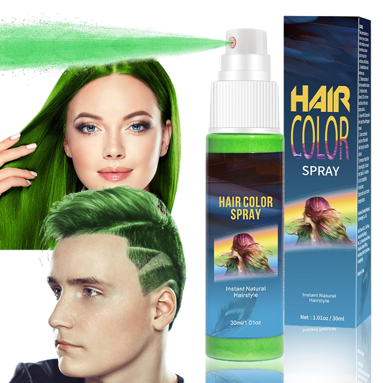 Tintura Per Capelli - Spray Colorante Per Capelli Verde Temporaneo Da 30ml, Tintura Per Capelli Naturale Spray Colorante Per Capelli Temporaneo, Tintura Per Capelli Lavabile Per Feste Cosplay Halloween (Verde) Tinture Per Capelli Naty Shop Green