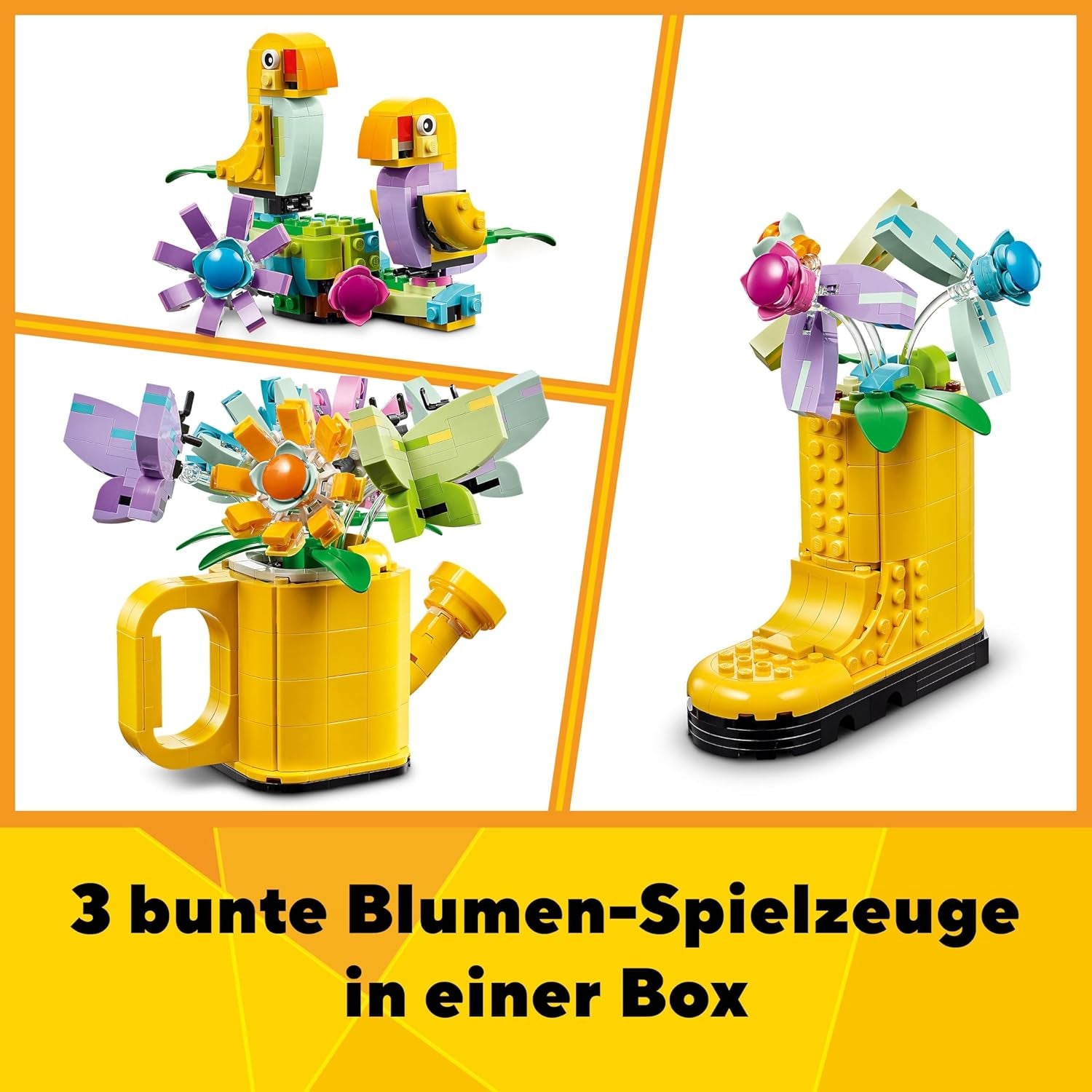 Set di irrigatori floreali 3 in 1 LEGO Creator, decorazione per la cameretta dei bambini, costruisci un irrigatore con un mazzo di fiori, stivali di gomma o 2 uccellini giocattolo, regalo creativo per ragazze e ragazzi di 8 anni 31149 Set da costruzione Besuche den LEGO-Store